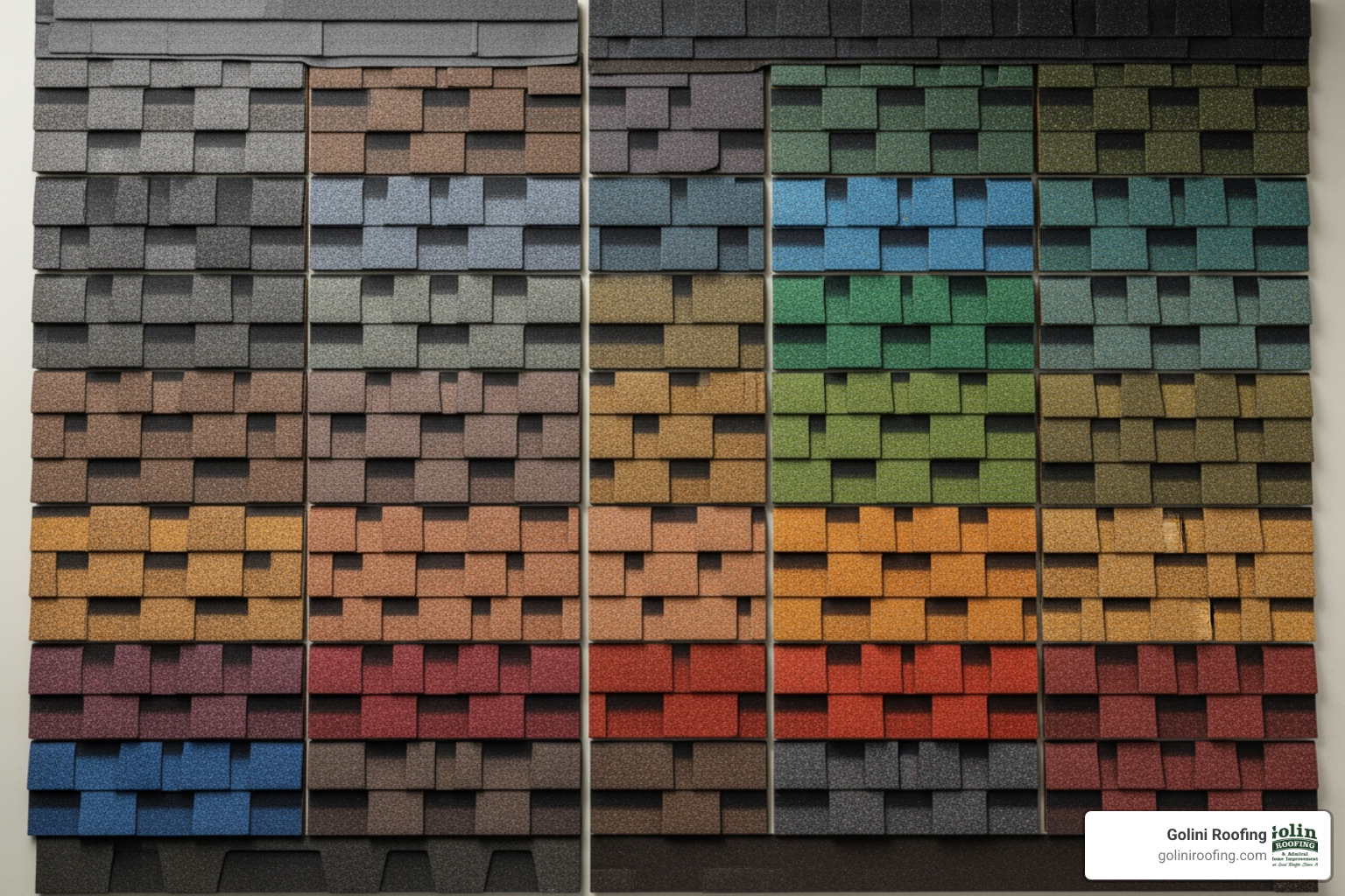 Image showing a palette of different asphalt shingle colors and styles - roof installer burlington ma Image showing a palette of different asphalt shingle colors and styles - roof installer burlington ma