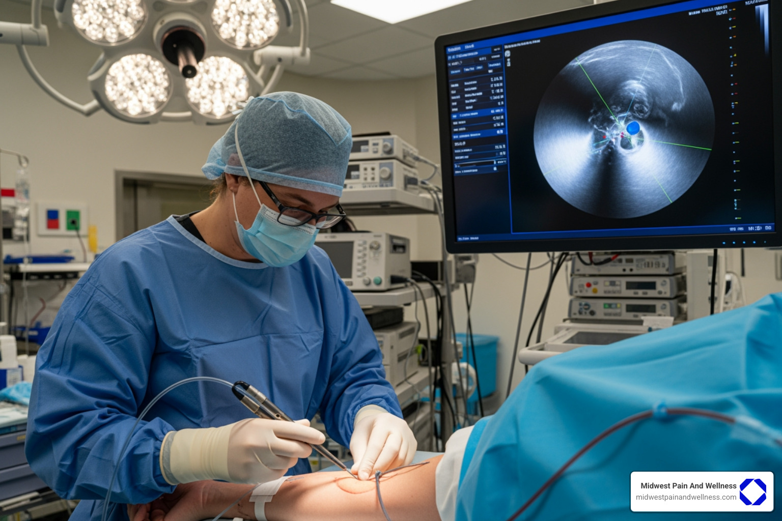 Image-guided procedure in progress - back pain doctor