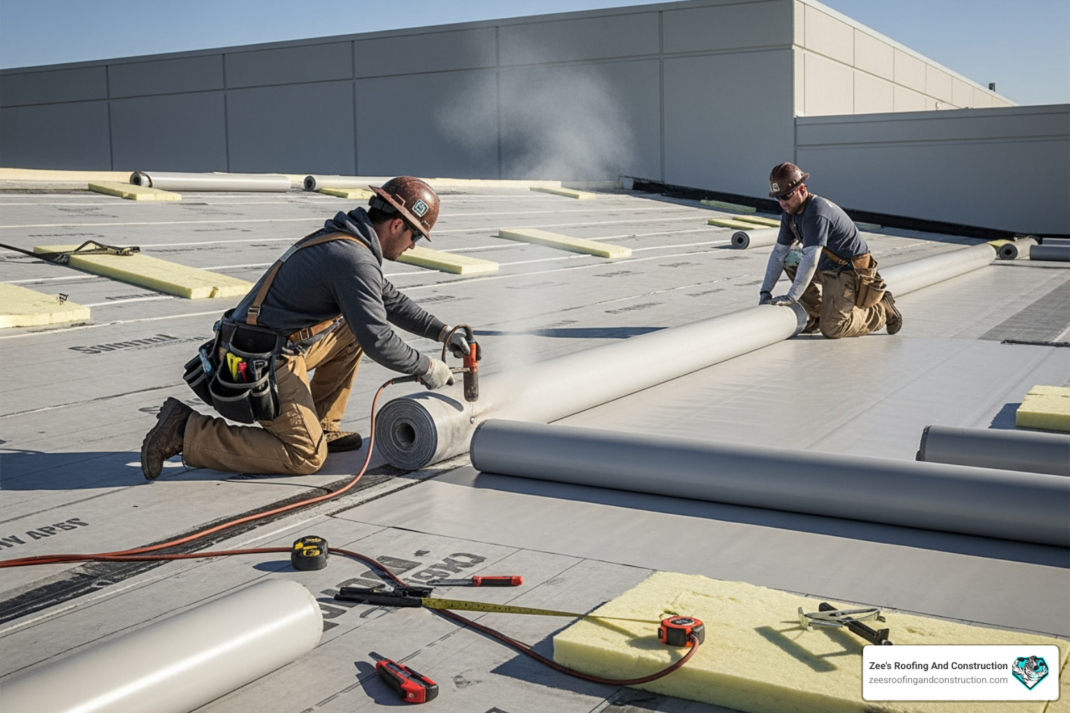PVC roofing installation in progress - tpo vs pvc roofing