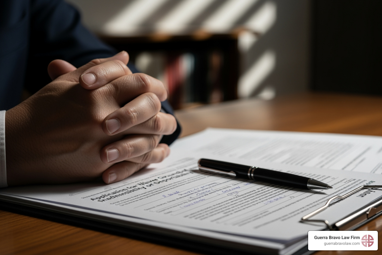 A desk with a checklist, a pen, and stacks of organized documents like passports, birth certificates, utility bills, and official letters. - deportation waiver application A desk with a checklist, a pen, and stacks of organized documents like passports, birth certificates, utility bills, and official letters. - deportation waiver application