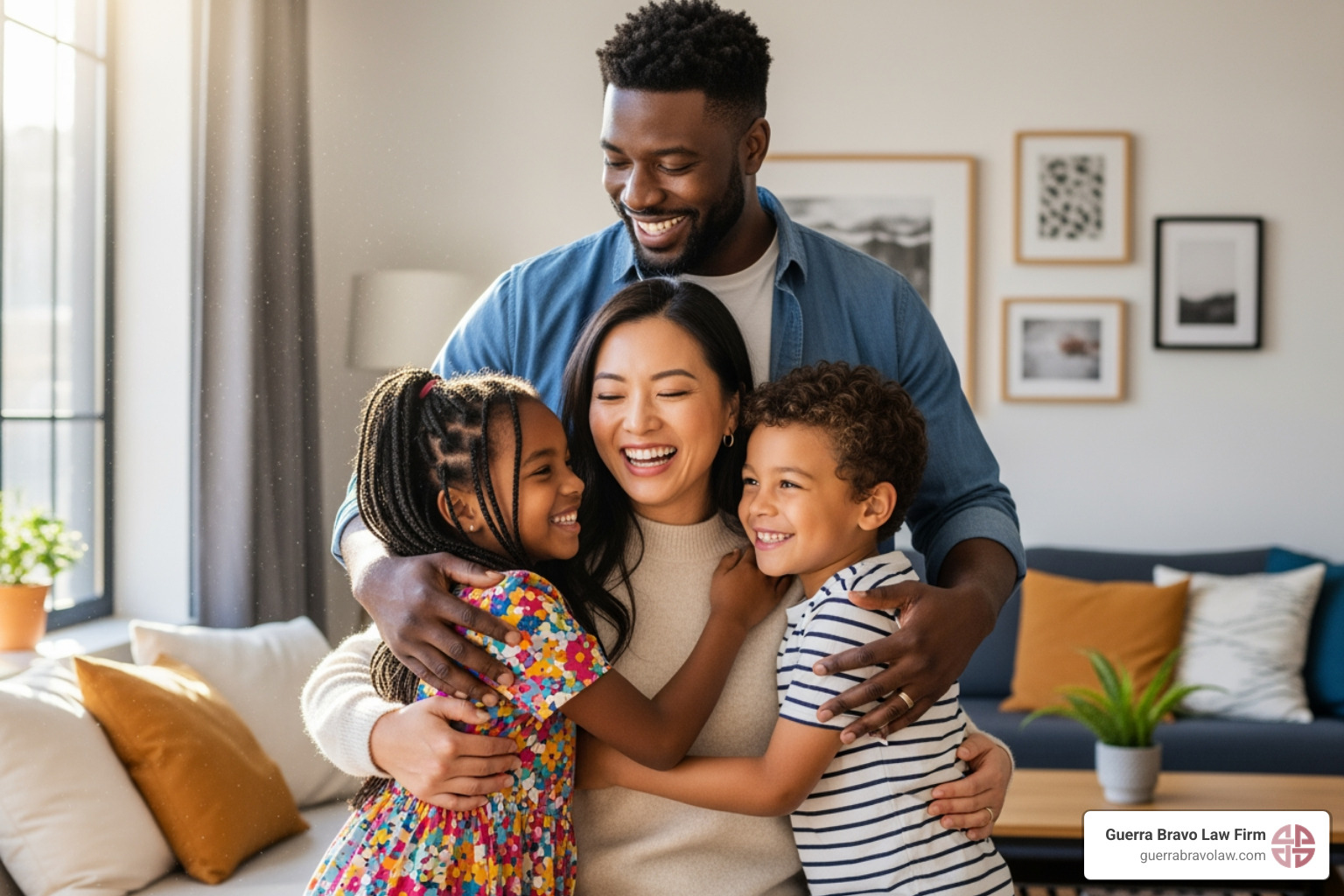A family embracing each other warmly, signifying successful reunification - Family immigration lawyer