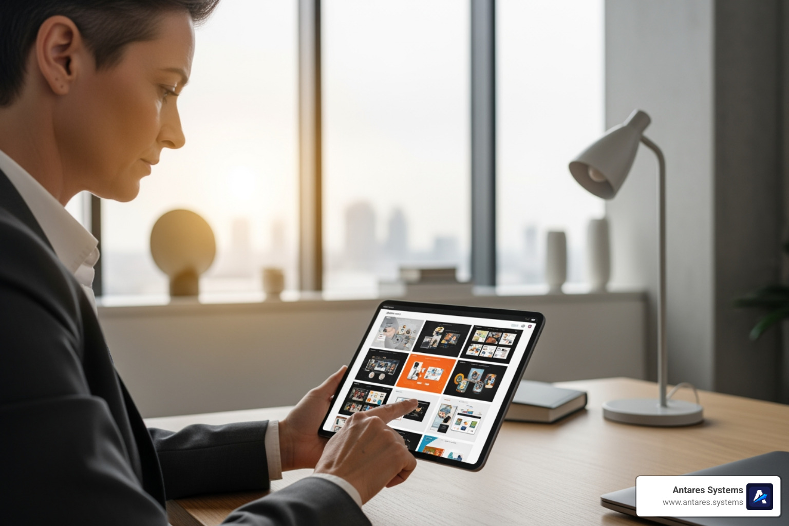of a person reviewing a web designer's portfolio on a tablet - wordpress web design near me