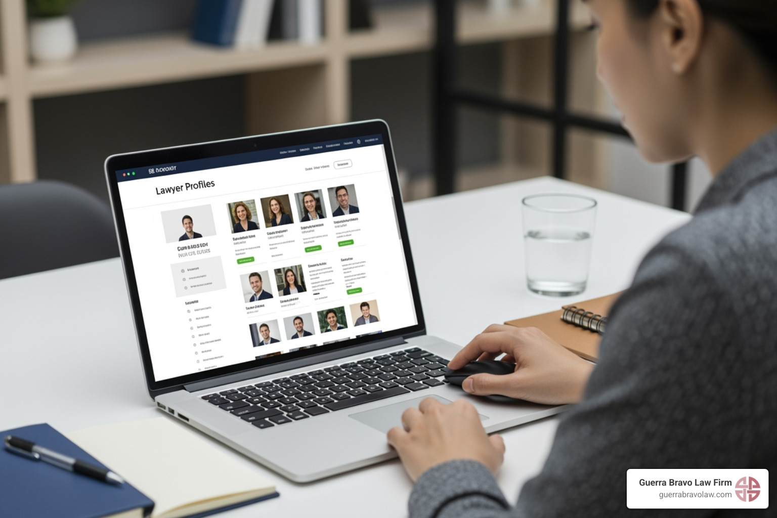 Persona investigando perfiles de abogados en una computadora portátil - Abogado con experiencia