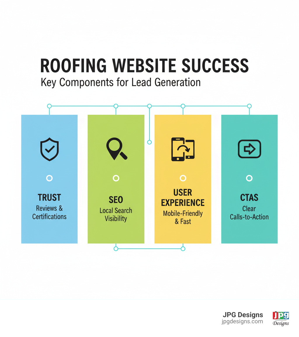 Key Components of a Lead-Generating Roofing Website: Trust, SEO, User Experience, and CTAs - roofing websites infographic 