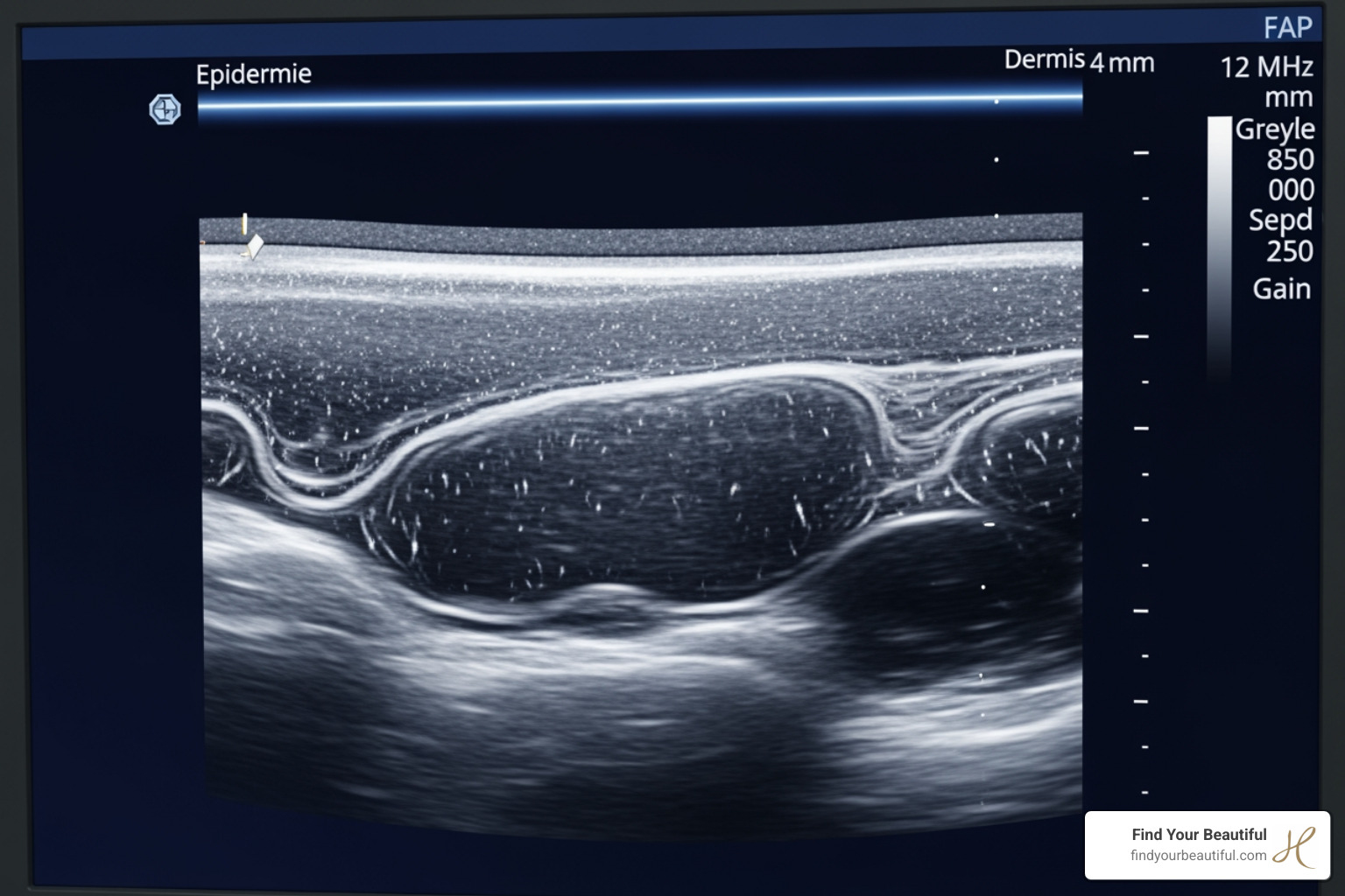 Ultherapy ultrasound screen showing skin layers - renuvion vs ultherapy vs morpheus8 Ultherapy ultrasound screen showing skin layers - renuvion vs ultherapy vs morpheus8