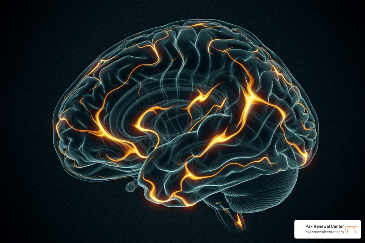 brain scan showing neural pathways changing with EMDR in brand colors - EMDR for anxiety