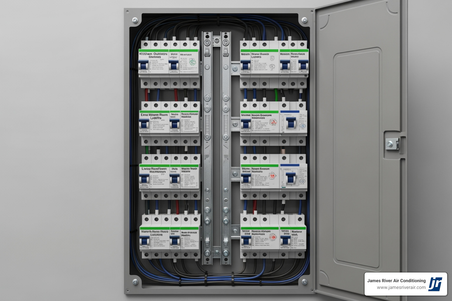 modern electrical panel with clearly labeled breakers - electrical making noise in ettrick, va modern electrical panel with clearly labeled breakers - electrical making noise in ettrick, va