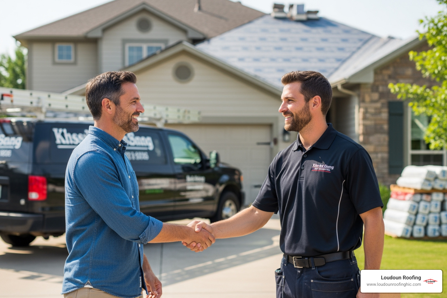 homeowner shaking hands with a professional roofer - reliable roof repairs mclean va