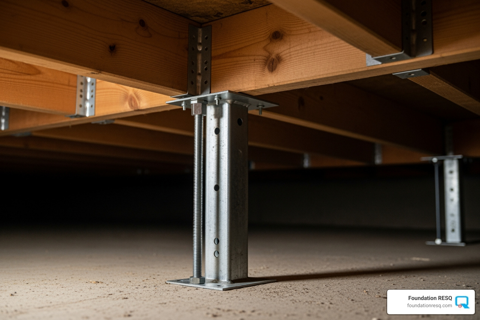 of an installed steel crawl space stabilizer - crawl space stabilization