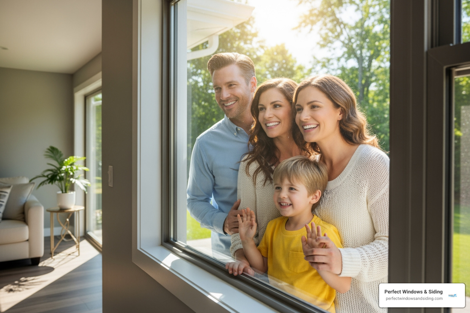 happy family looking out their new, high-quality residential window - house windows chicago happy family looking out their new, high-quality residential window - house windows chicago