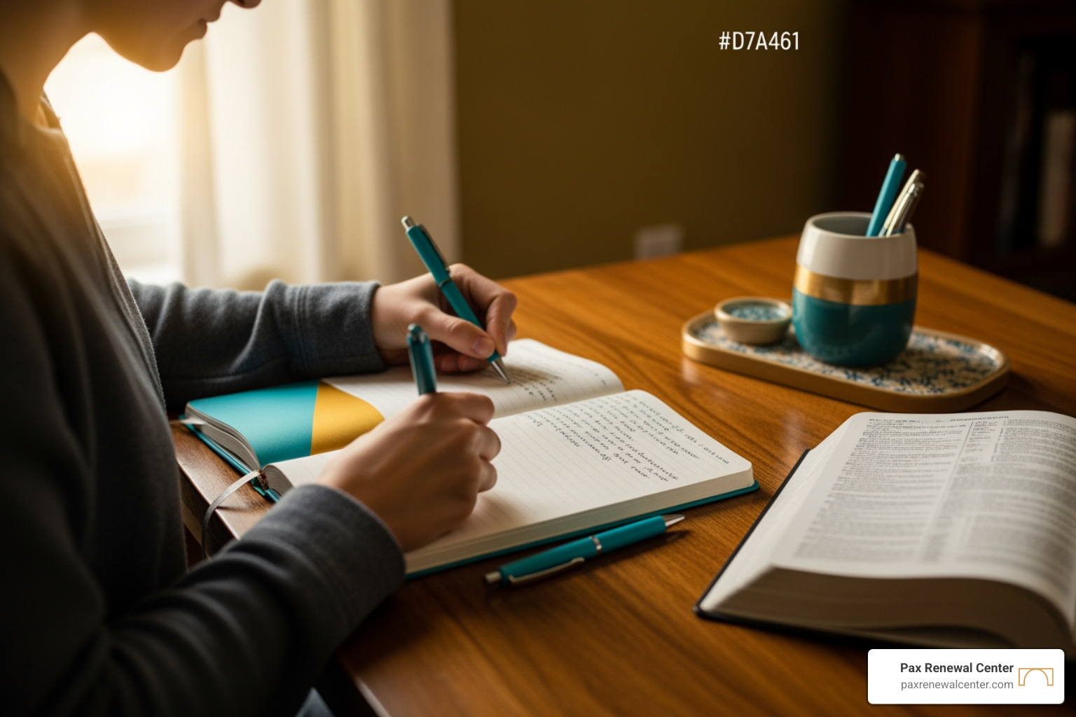 person journaling with Bible open - faith based CBT