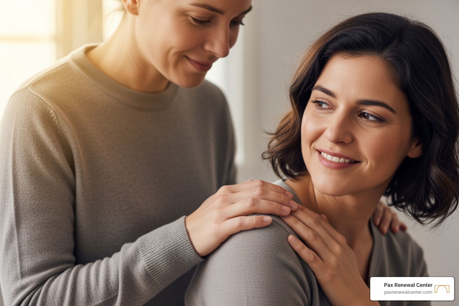 two people supporting each other, symbolizing community and therapeutic alliance - faith based CBT