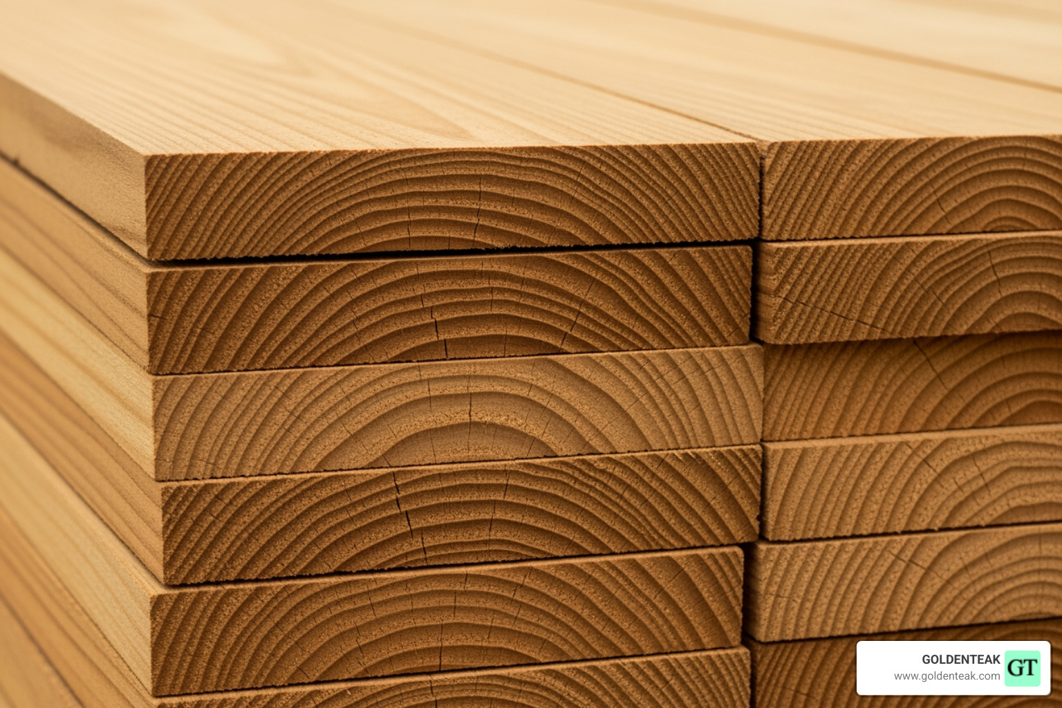 A close-up shot showing the tight grain and golden color of new Grade A teak, highlighting its natural beauty and quality - Outdoor Patio Furniture A close-up shot showing the tight grain and golden color of new Grade A teak, highlighting its natural beauty and quality - Outdoor Patio Furniture
