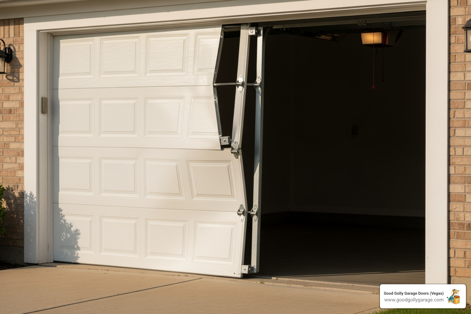 garage door that is visibly off its track - garage door maintenance las vegas nv