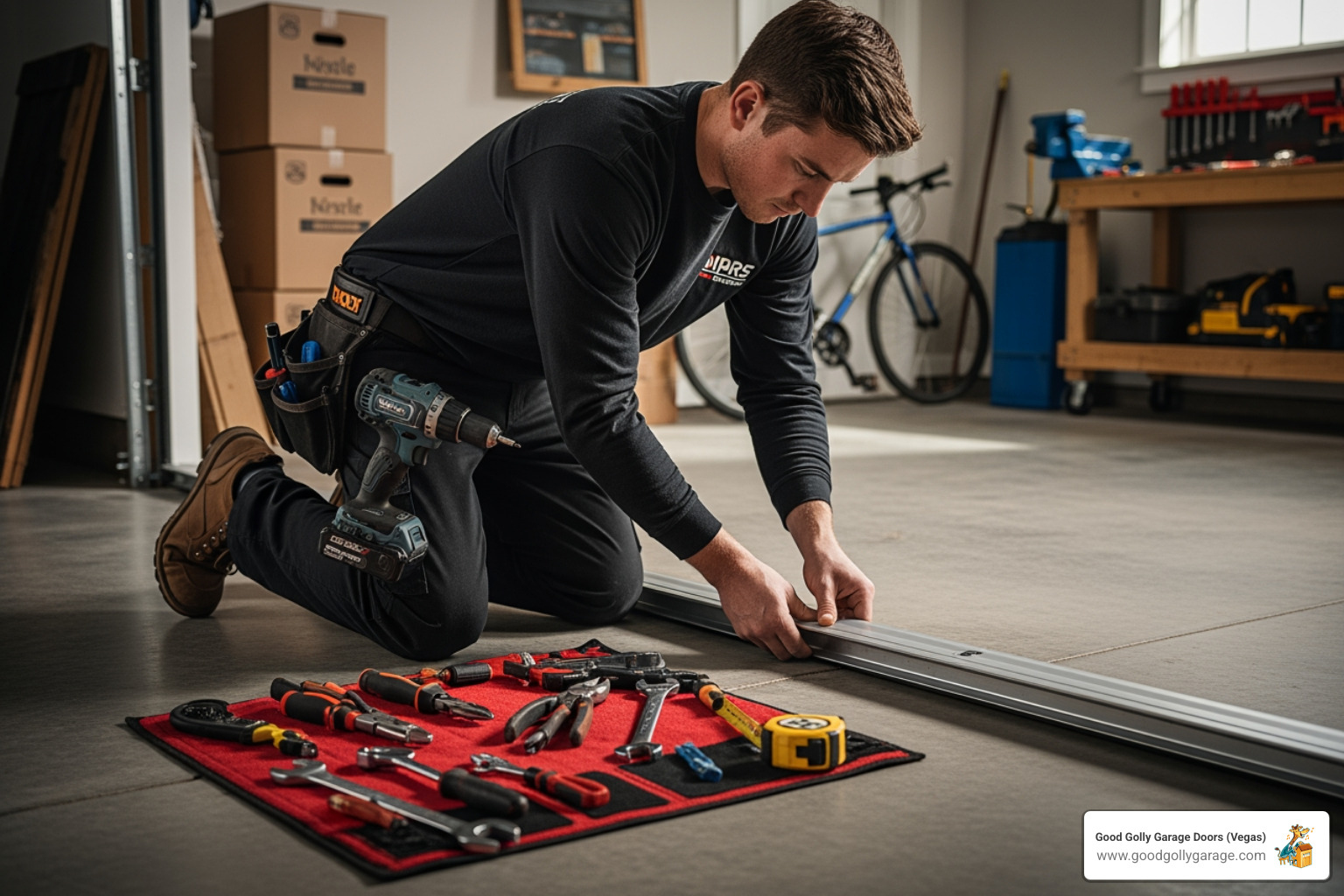 technician installing new garage door section - garage door replacement henderson nv technician installing new garage door section - garage door replacement henderson nv