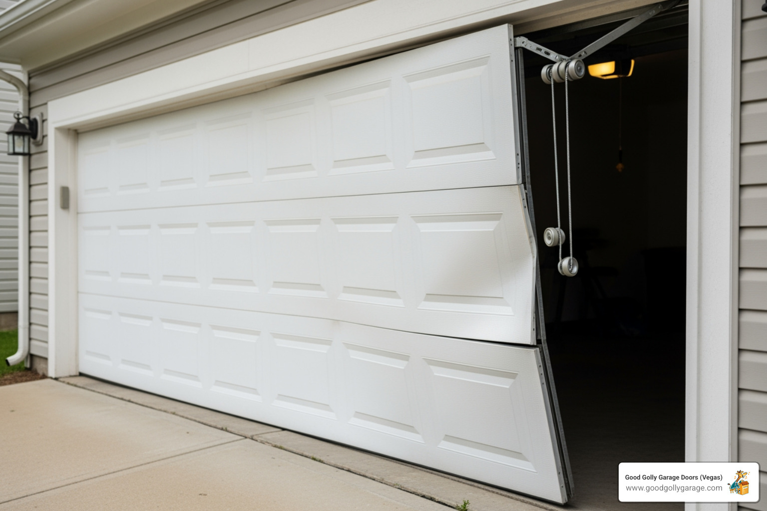 a garage door that is visibly off its track. - broken garage door repair sun city nv a garage door that is visibly off its track. - broken garage door repair sun city nv