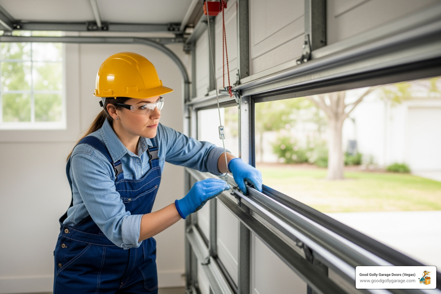 homeowner inspecting garage door tracks - garage door maintenance henderson nv homeowner inspecting garage door tracks - garage door maintenance henderson nv