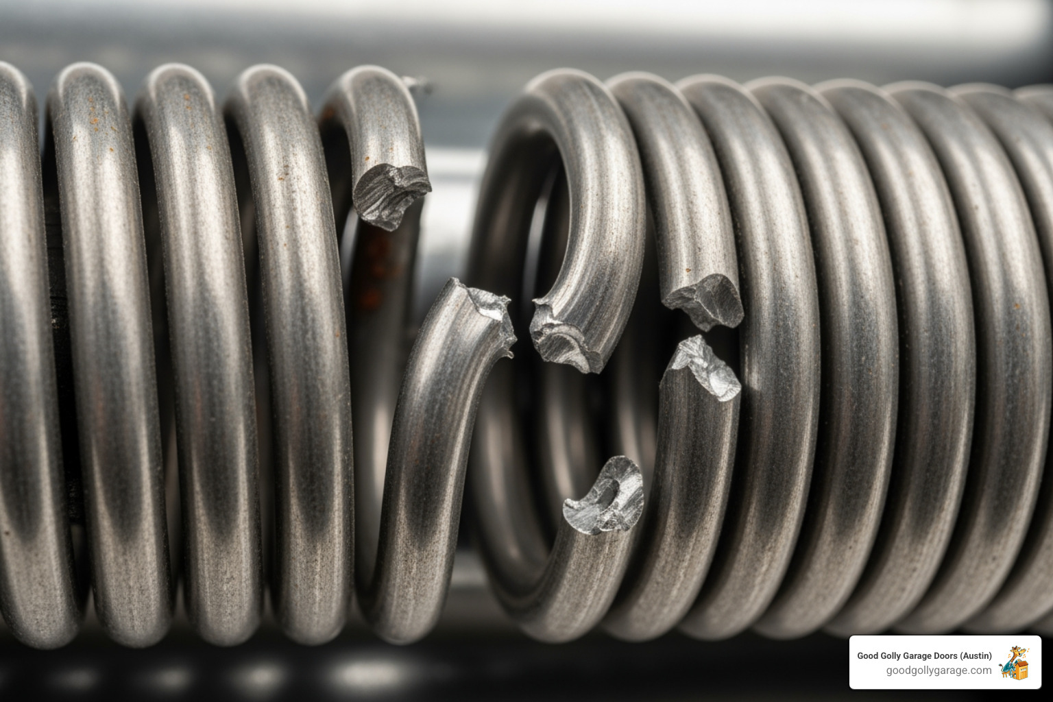 image of a close-up on a broken garage door spring - broken garage door same day repair in pflugerville tx image of a close-up on a broken garage door spring - broken garage door same day repair in pflugerville tx