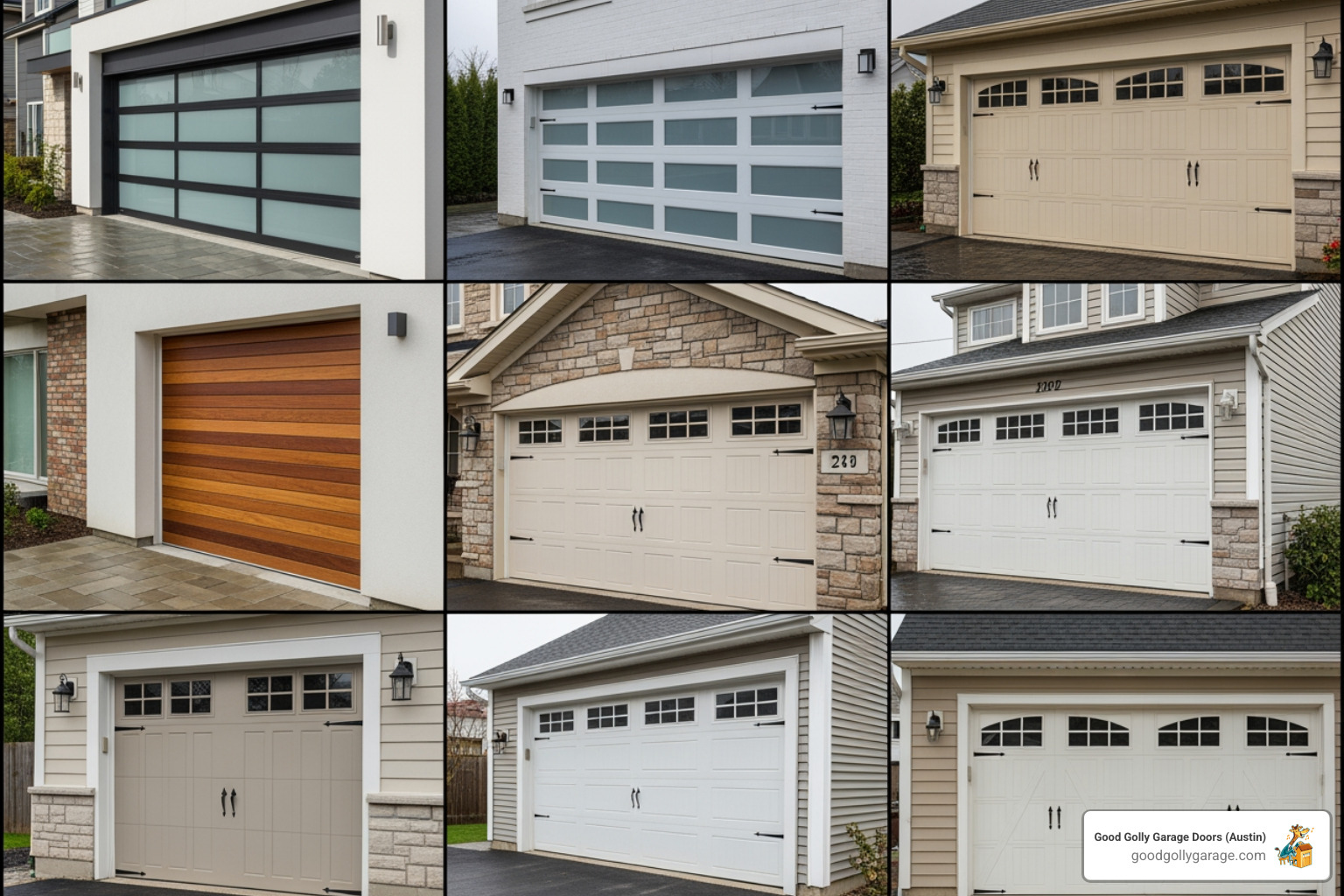Image of a gallery showcasing various garage door styles - garage door installation in lakeway tx Image of a gallery showcasing various garage door styles - garage door installation in lakeway tx