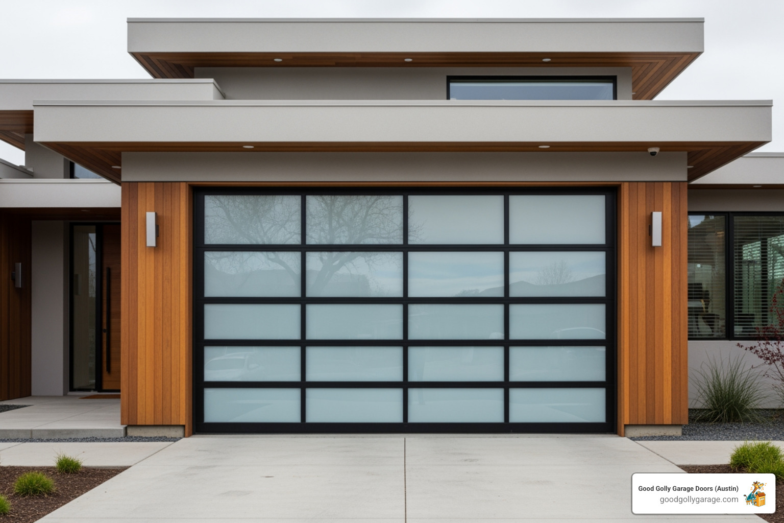 A modern glass and aluminum garage door on a contemporary home - garage door installation in cedar park tx A modern glass and aluminum garage door on a contemporary home - garage door installation in cedar park tx