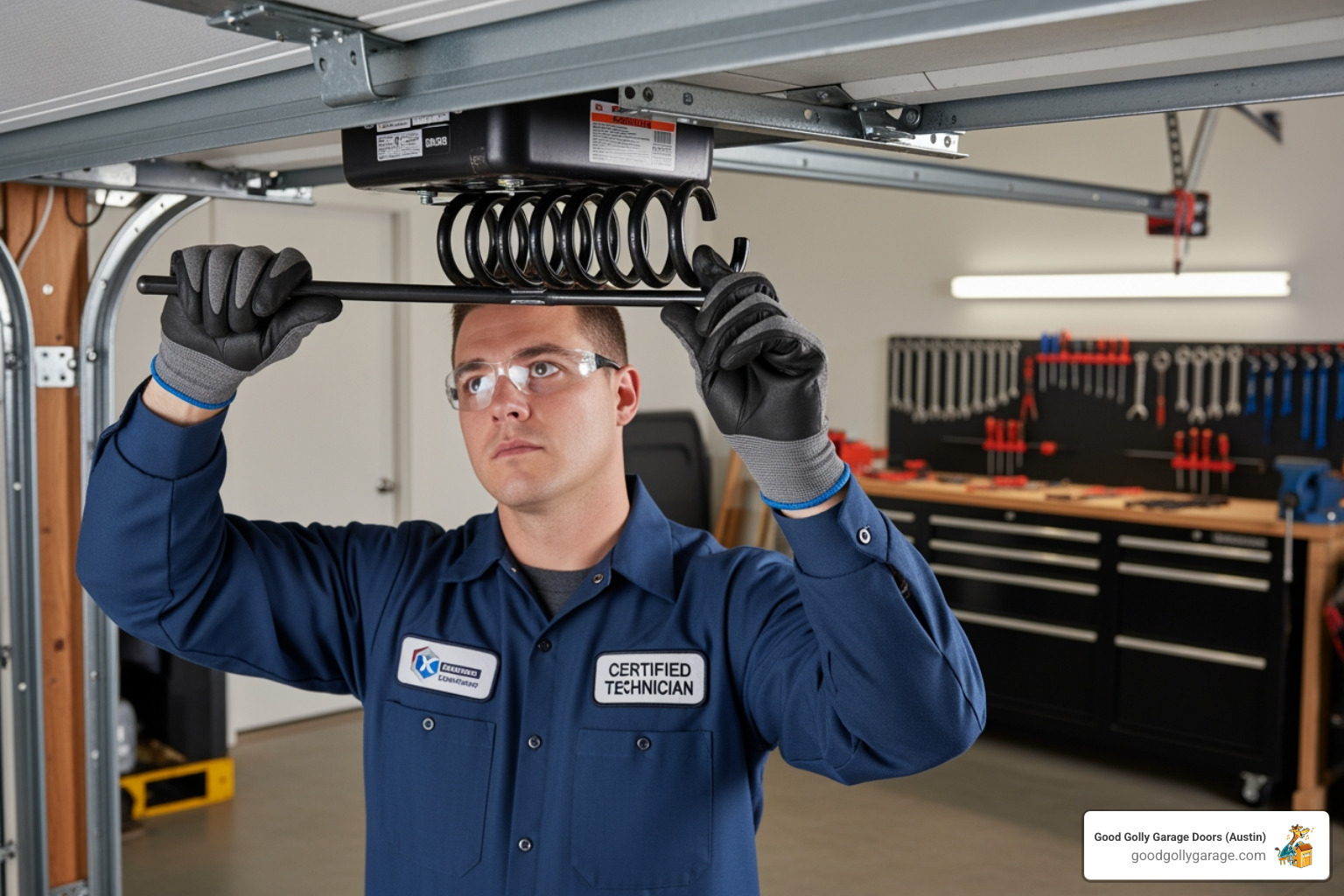 certified technician installing garage door spring - Garage Door Installation In Round Rock TX certified technician installing garage door spring - Garage Door Installation In Round Rock TX