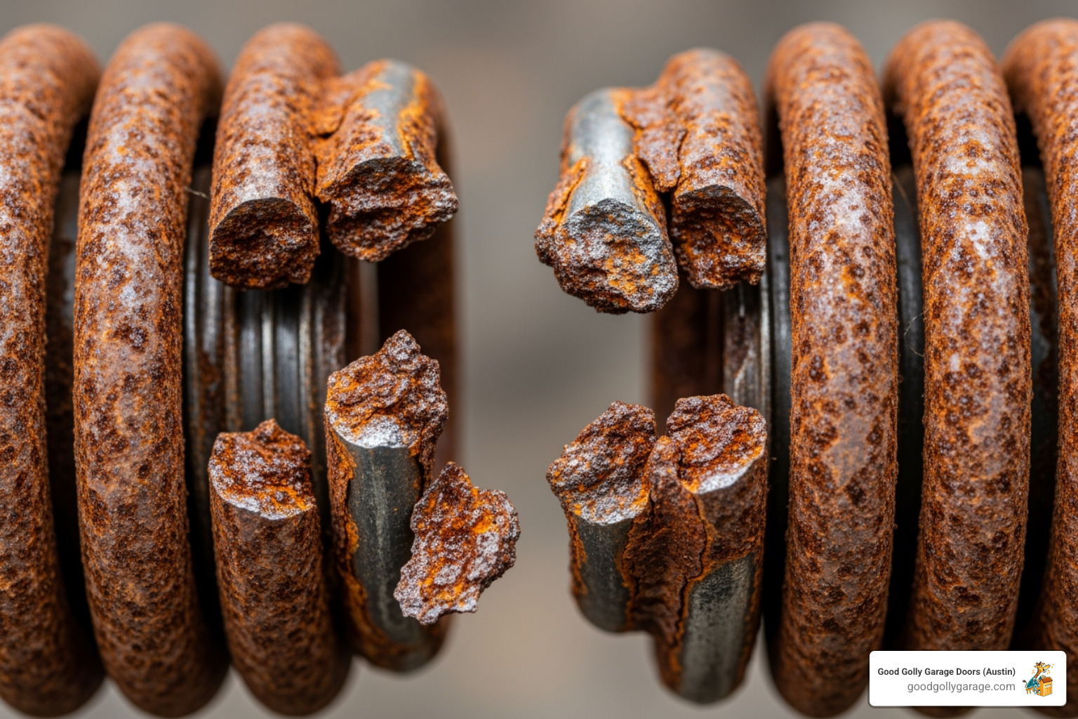 a close-up on a broken, rusted garage door spring - emergency broken garage door in leander tx a close-up on a broken, rusted garage door spring - emergency broken garage door in leander tx