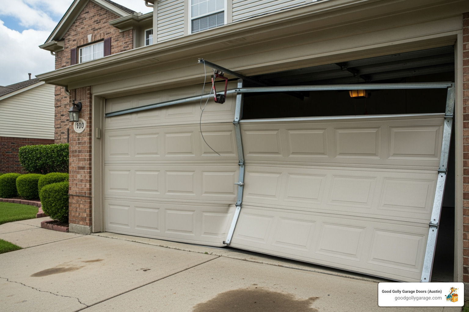 a garage door that has come off its tracks - emergency broken garage door in leander tx a garage door that has come off its tracks - emergency broken garage door in leander tx