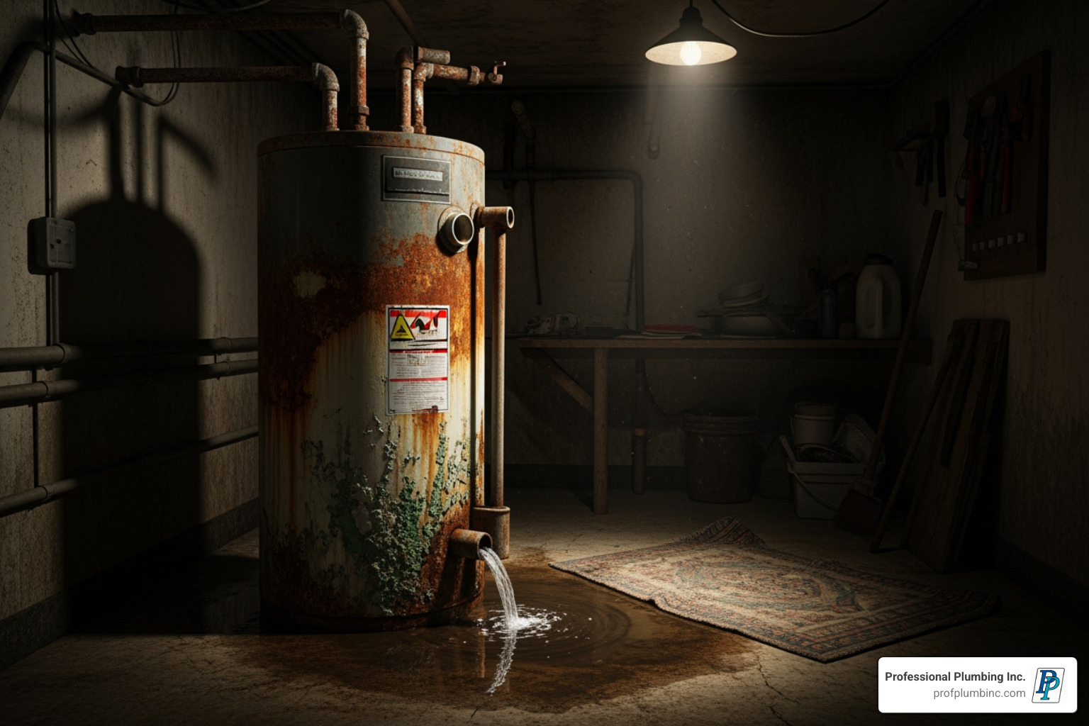 leaking, corroded old water heater - water heater prices