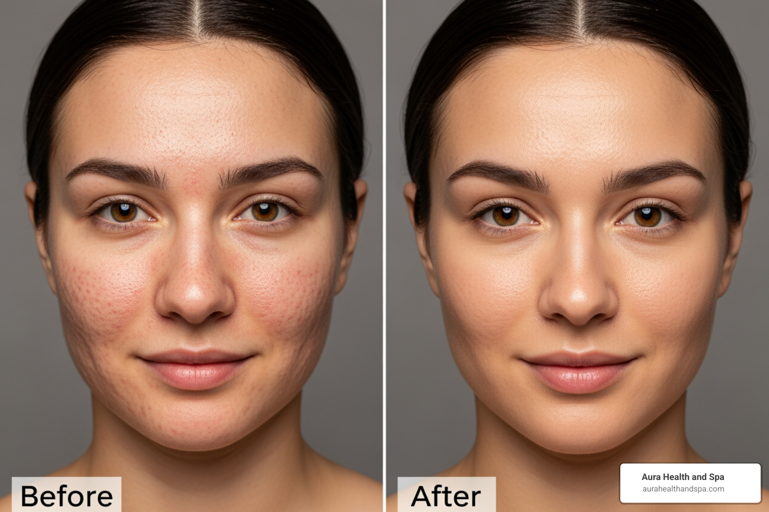 Before-and-after comparison showing improved skin texture and reduced acne scarring - microneedling near me