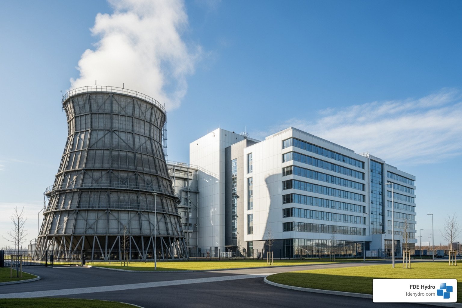large water cooling tower at a data center - AI energy resource