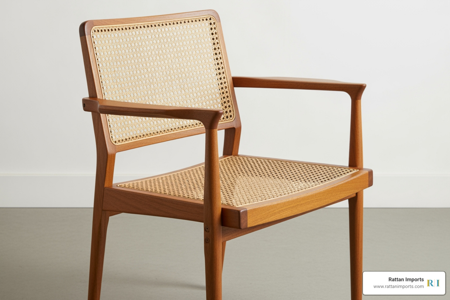 Mid-Century Modern cane dining chair with arms - cane dining chairs with arms