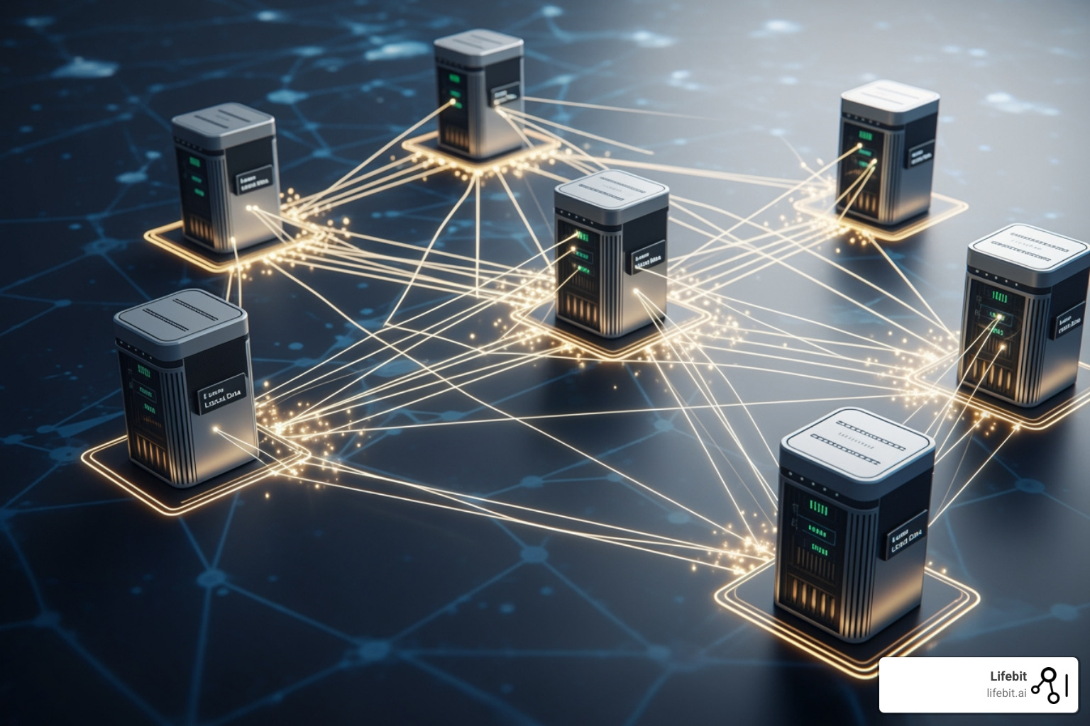 A federated network diagram showing secure data access across multiple distributed data sources (represented by different nodes), where data remains local but can be queried and analyzed in a privacy-preserving manner, without centralizing or moving the raw data. - Can you list firms that specialize in clinical trial data integration platforms?