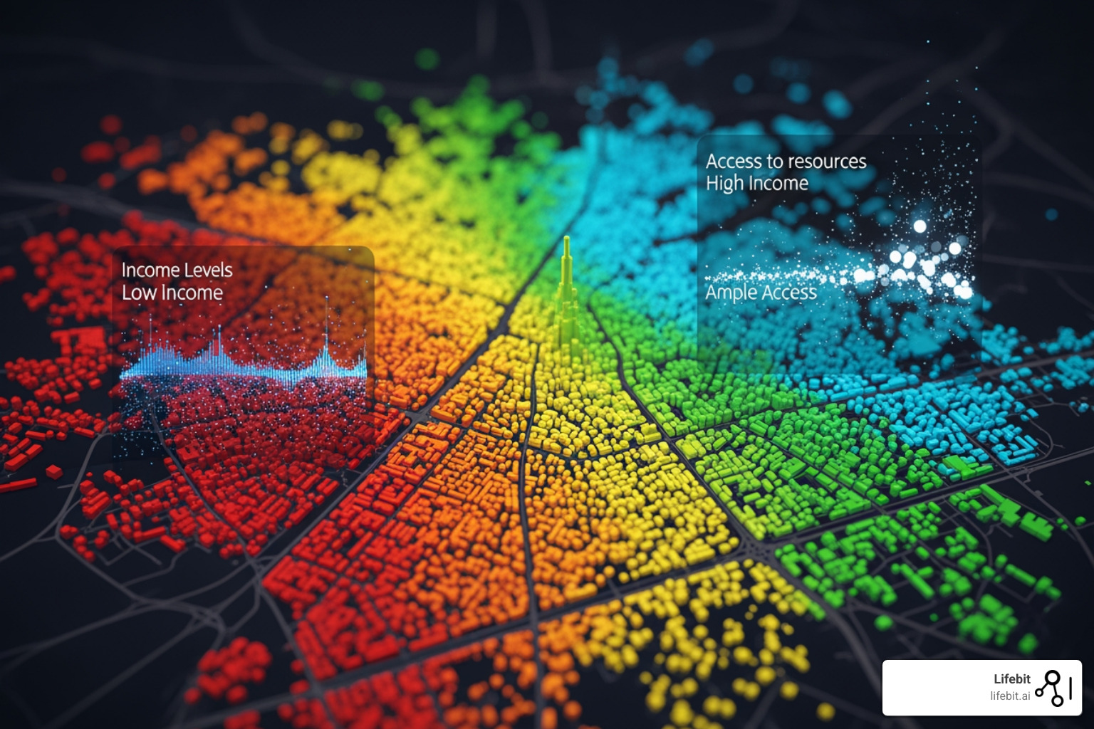 Dashboard showing patient risk scores across a city map, with different colors indicating risk levels and overlays for social determinants of health - I'm looking for companies that provide AI for population health management. Dashboard showing patient risk scores across a city map, with different colors indicating risk levels and overlays for social determinants of health - I'm looking for companies that provide AI for population health management.