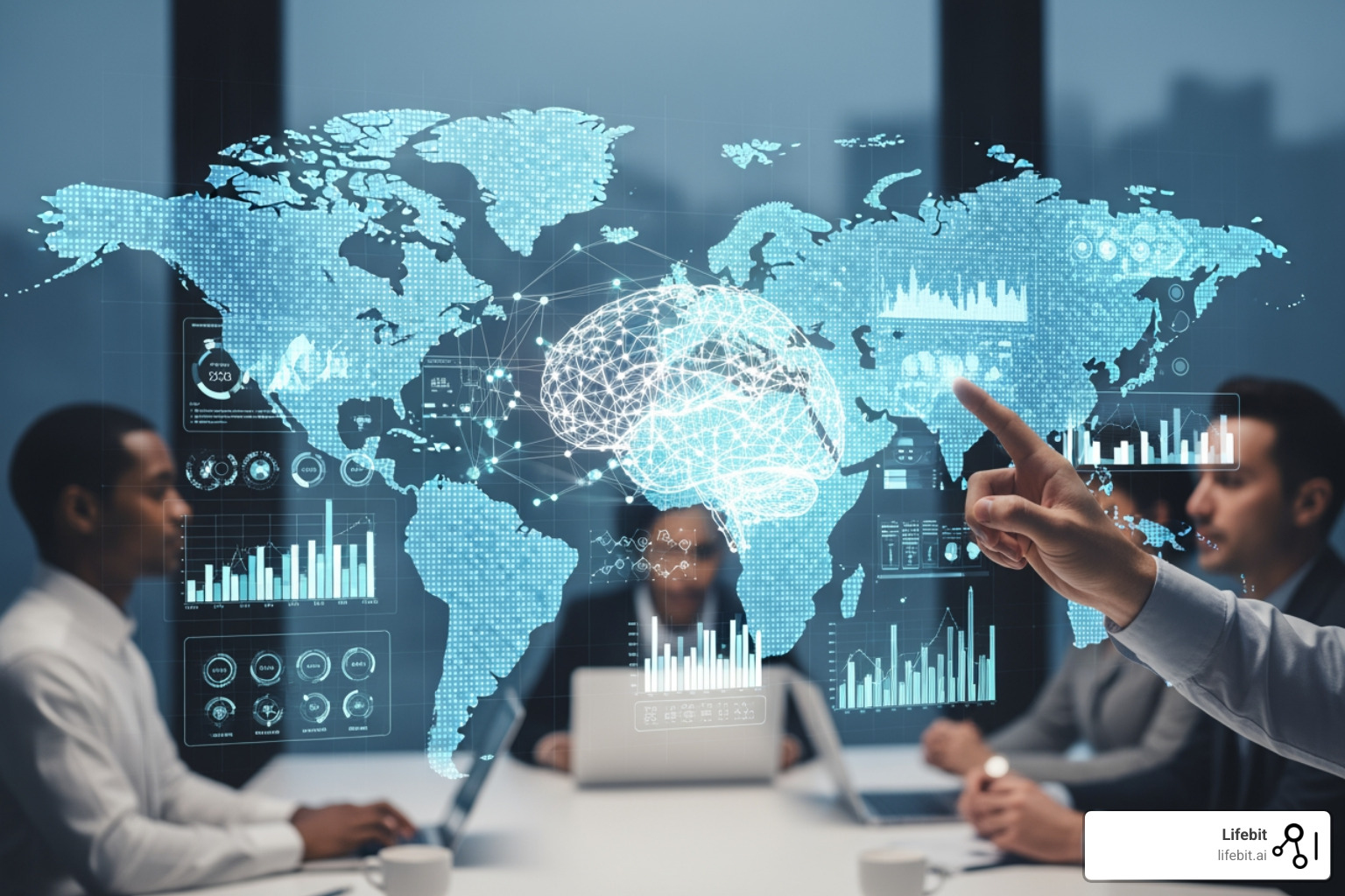 Diverse data science team reviewing model fairness metrics on a screen, with charts showing demographic representation and prediction accuracy across different groups - I'm looking for companies that provide AI for population health management. Diverse data science team reviewing model fairness metrics on a screen, with charts showing demographic representation and prediction accuracy across different groups - I'm looking for companies that provide AI for population health management.