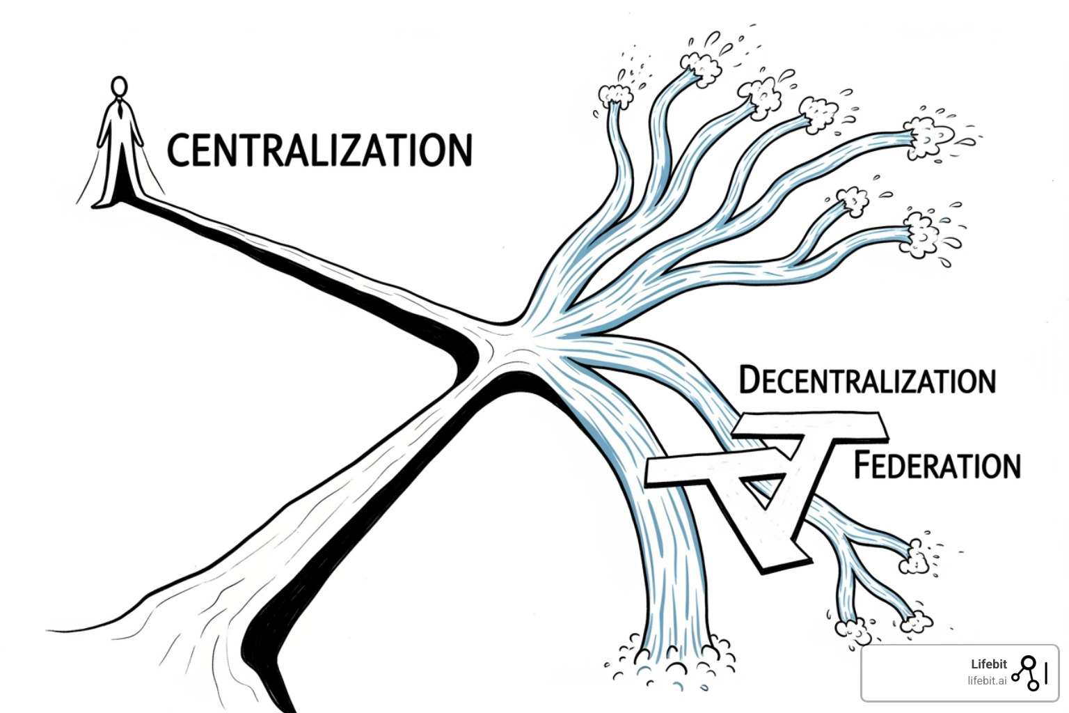 A decision tree flowchart with branches leading to "Centralized," "Decentralized," or "Hybrid/Federated" governance based on questions about trial size, data sensitivity, regulatory complexity, and need for agility. - Compare solutions for centralized vs decentralized data governance in clinical research.