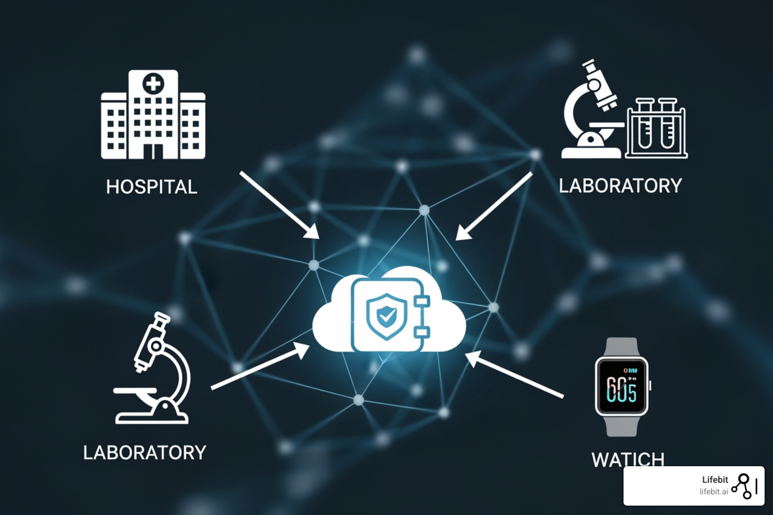diagram showing diverse data sources—hospitals, labs, wearables—flowing into a secure, privacy-first research environment - I'm looking for services that provide access to anonymized patient data for research purposes.