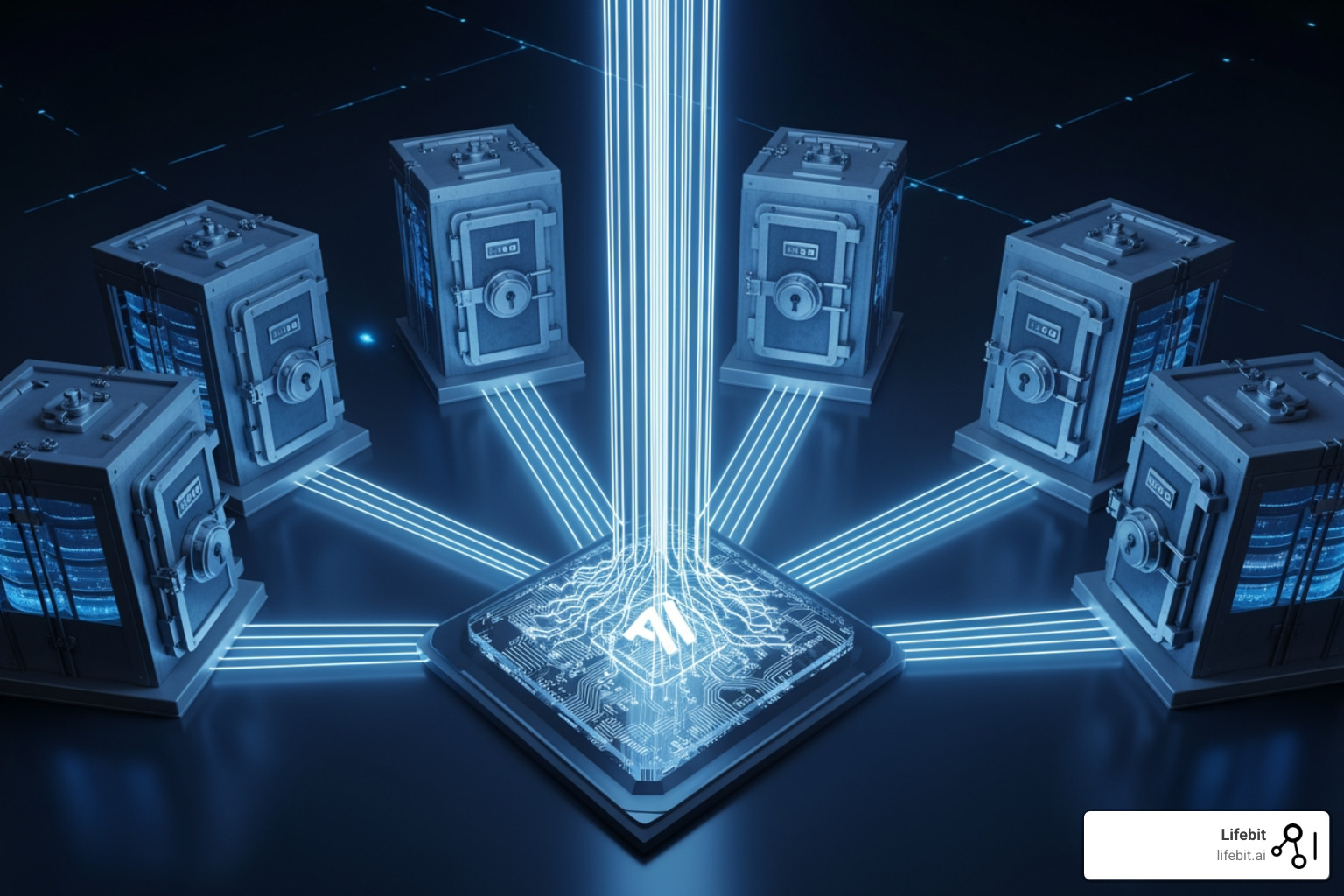 Data silos with locks labeled HIPAA and GDPR, connected by a central AI governance hub - Can you recommend companies that offer AI-enabled data governance for biomedical research? Data silos with locks labeled HIPAA and GDPR, connected by a central AI governance hub - Can you recommend companies that offer AI-enabled data governance for biomedical research?