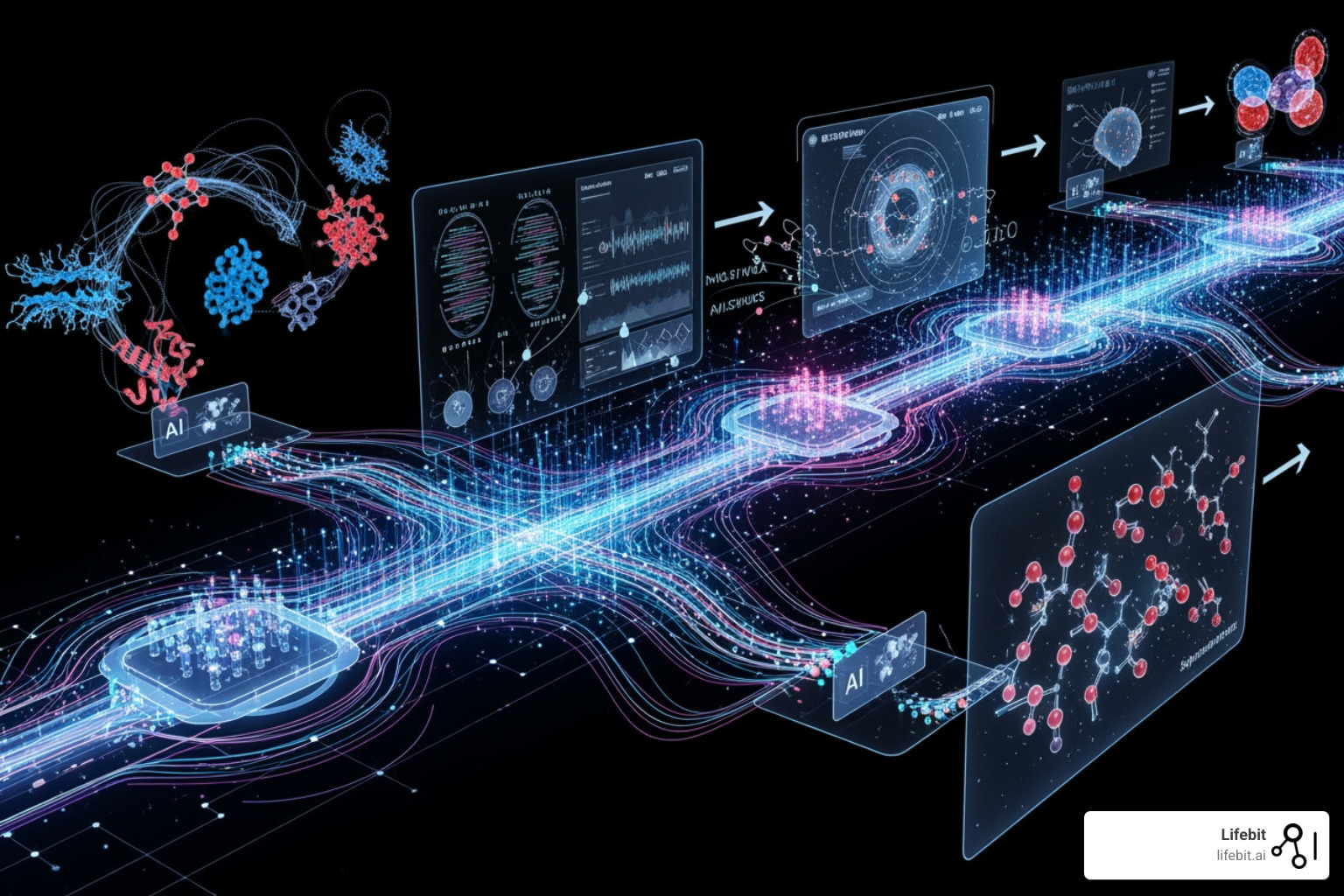 AI Drug Discovery Pipeline Flowchart - List software providers that use AI for drug discovery.