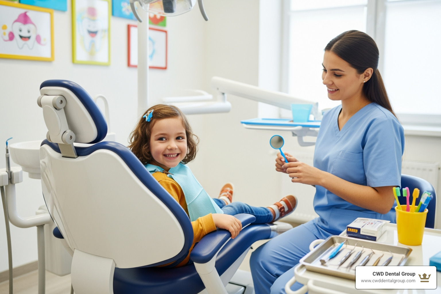 A child smiling in a dental chair, looking comfortable - childrens dentist in tallahassee fl