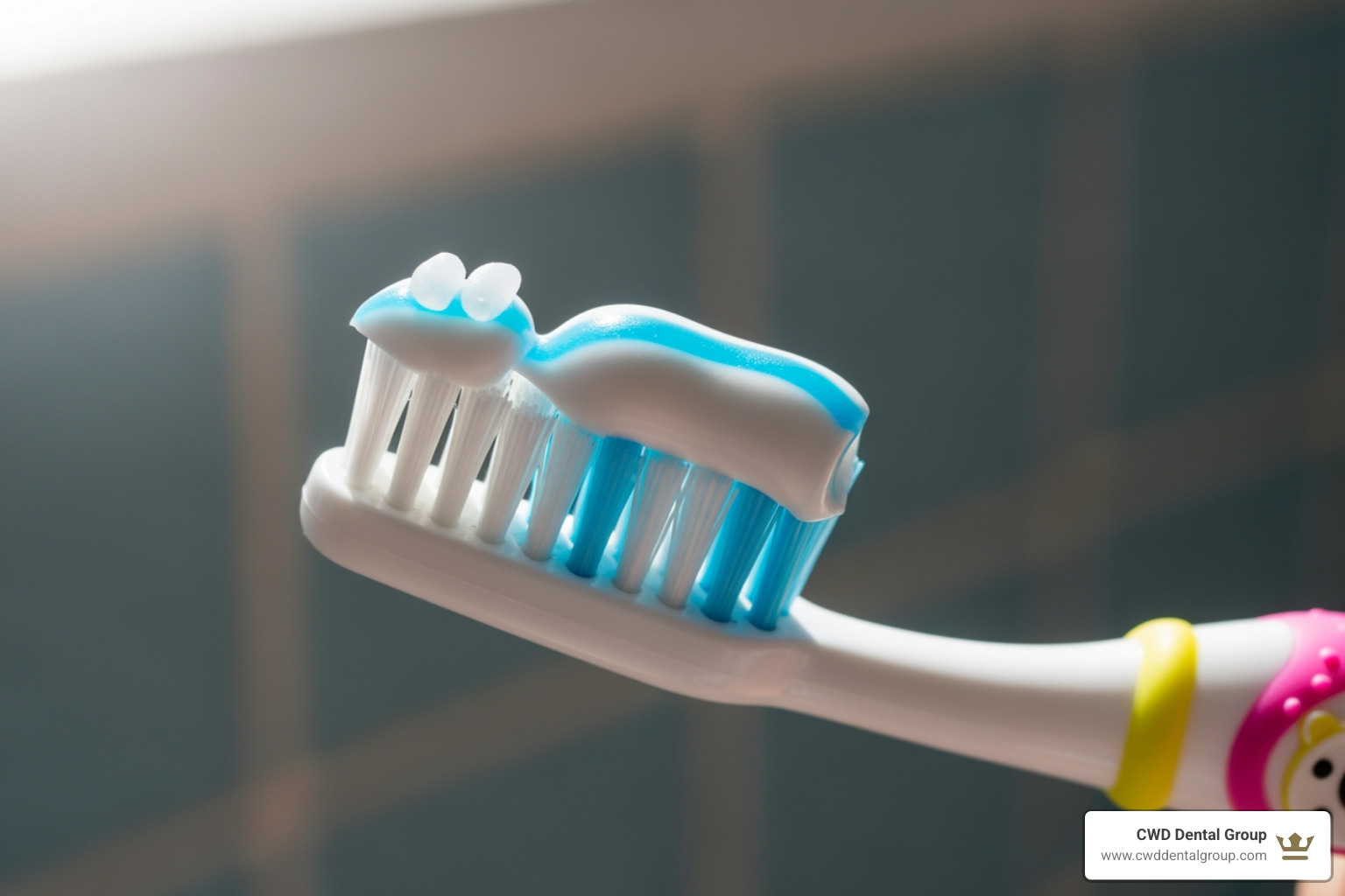 toothbrush with rice-grain and pea-sized toothpaste - children's fluoride treatment