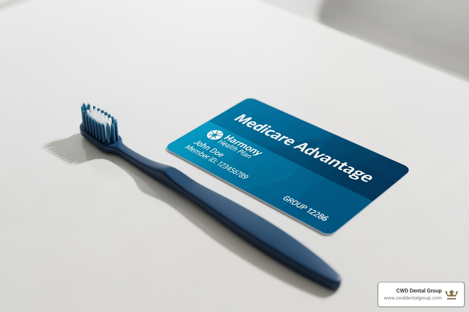 Medicare Advantage plan card next to a toothbrush - dentist near me that takes medicare Medicare Advantage plan card next to a toothbrush - dentist near me that takes medicare
