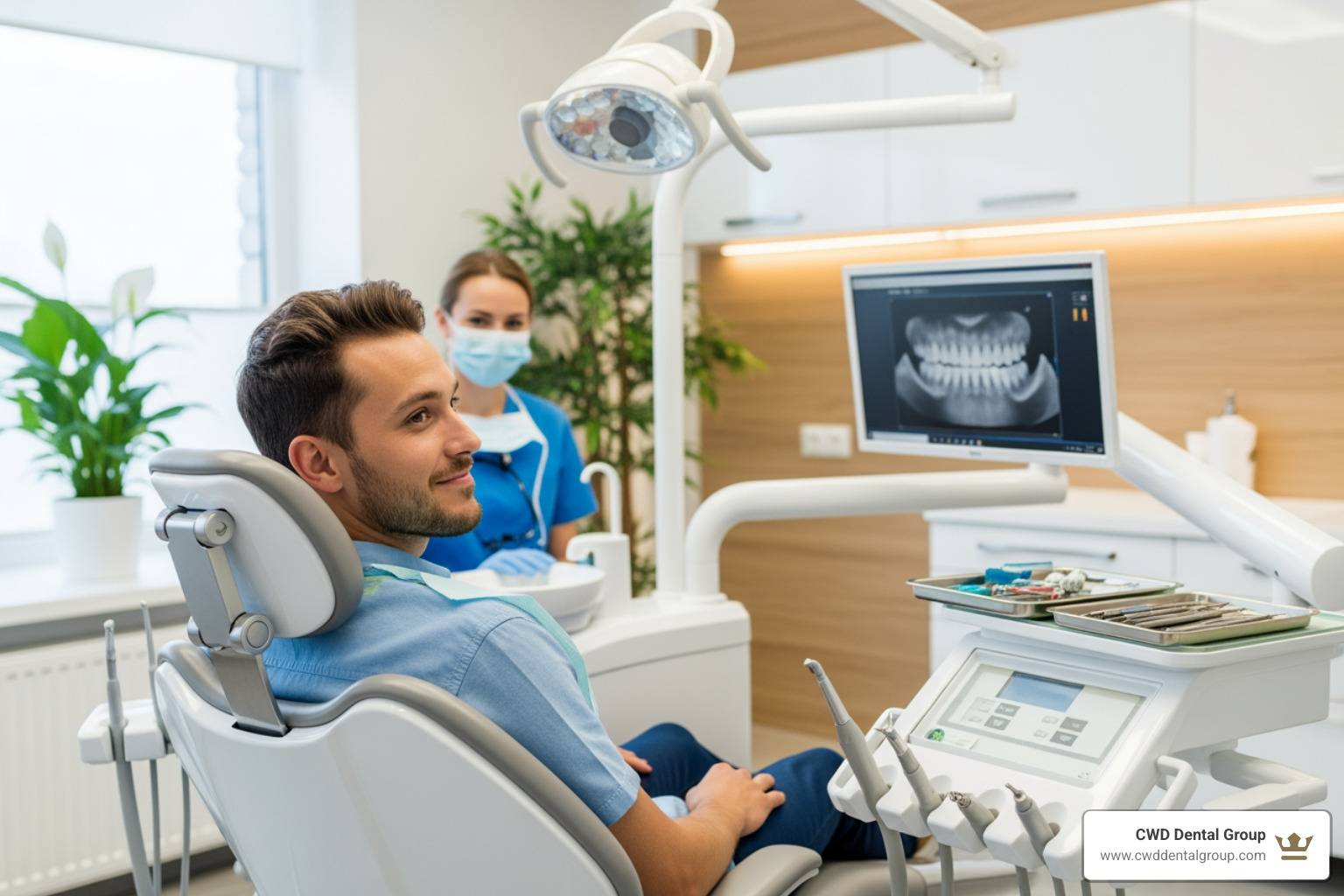 calm and comfortable patient in a modern dental office - same day dental extractions