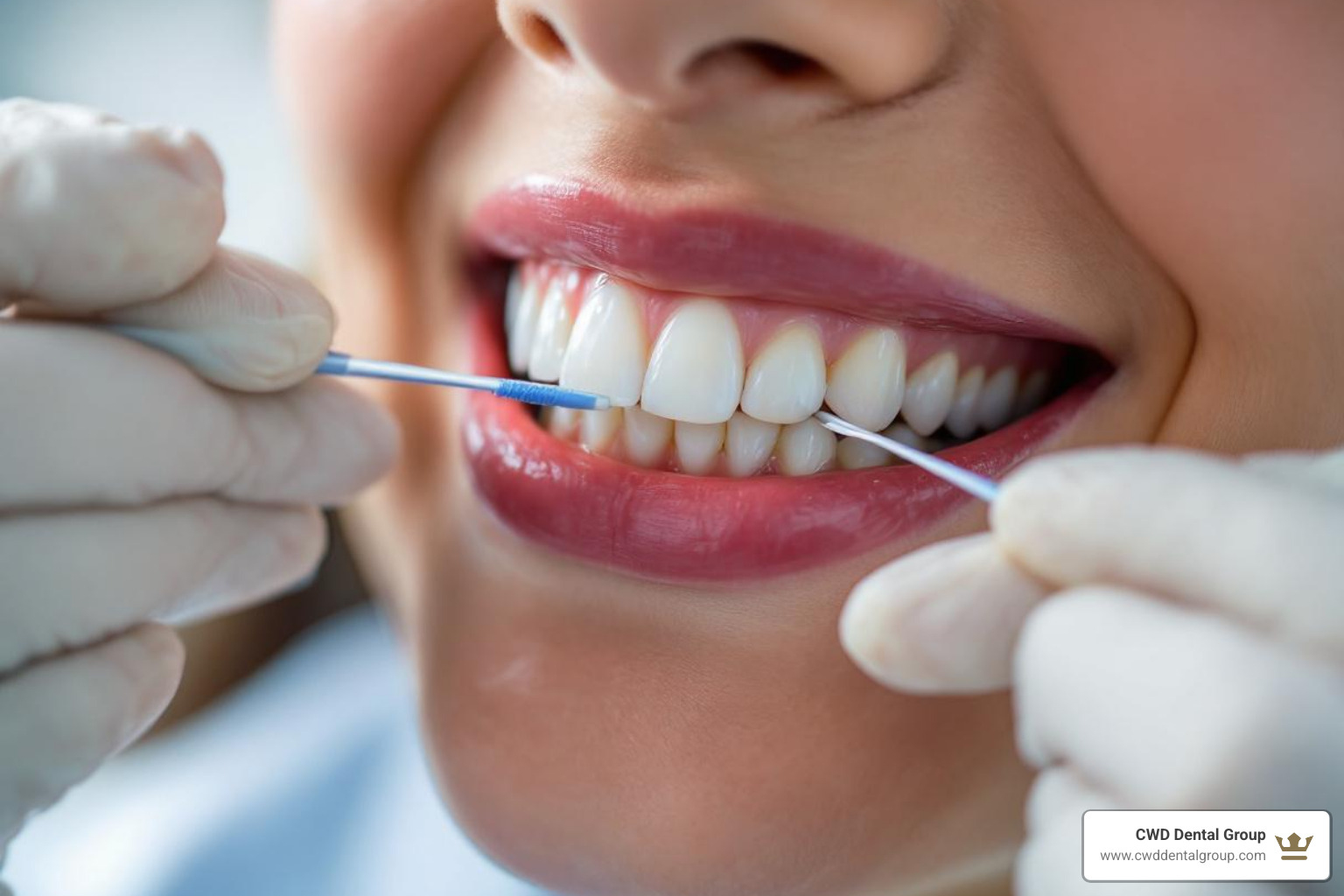Image demonstrating proper flossing technique around a crowned tooth - Dental crowns Tallahassee