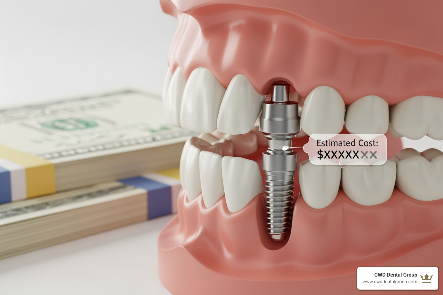 Diagram showing a single dental implant next to a natural tooth - Dental implant cost Diagram showing a single dental implant next to a natural tooth - Dental implant cost
