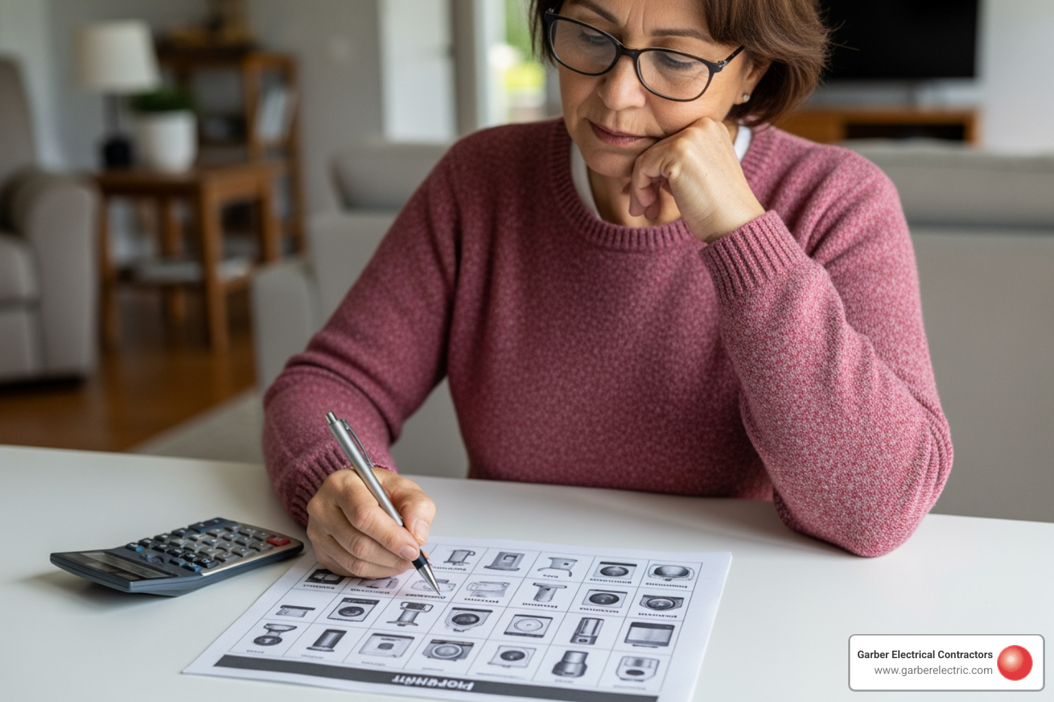 a person using a worksheet to list appliances and calculate wattage - how to size a whole house generator