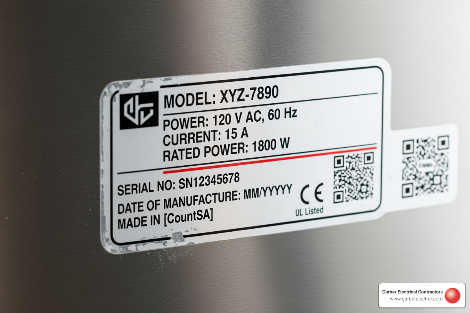 an appliance's nameplate showing its wattage and amperage rating - how to size a whole house generator