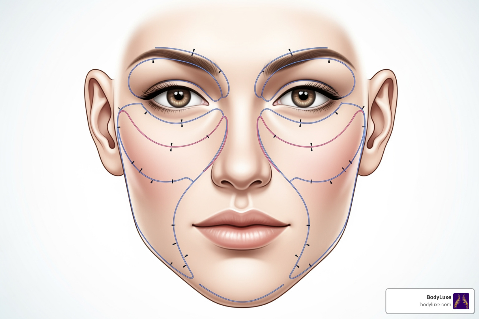 face map showing injection sites - fat augmentation face
