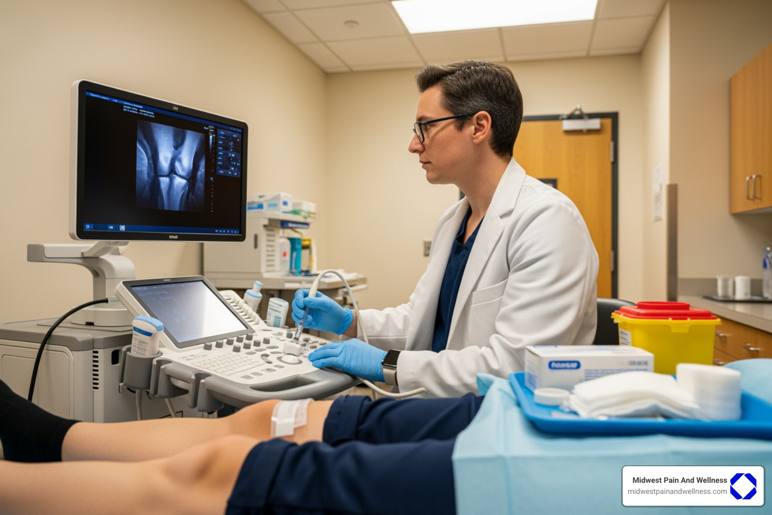 doctor performing ultrasound guided knee injection - hyaluronic acid injection for knee pain chicago