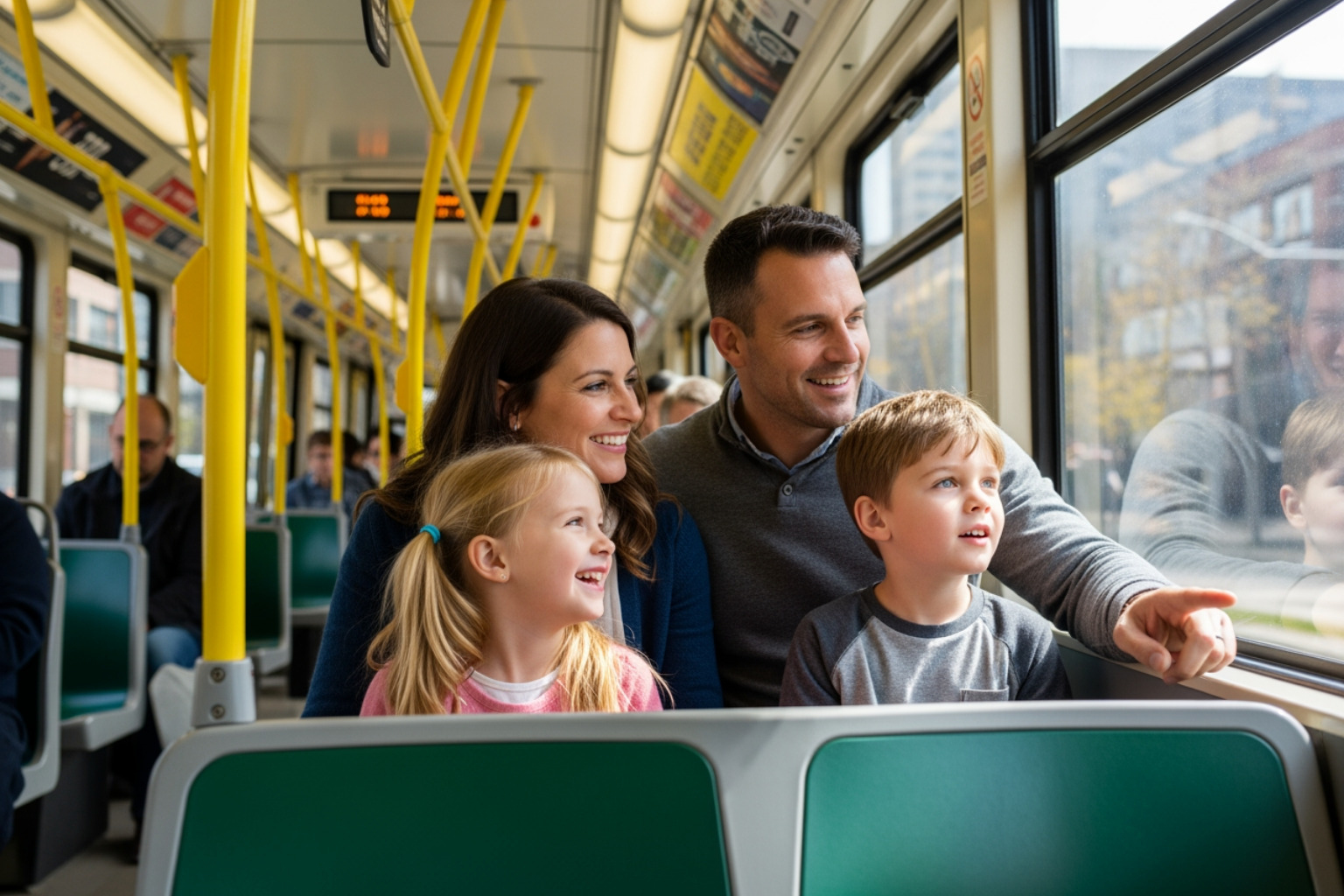 Family on a TTC streetcar - family friendly Toronto Family on a TTC streetcar - family friendly Toronto