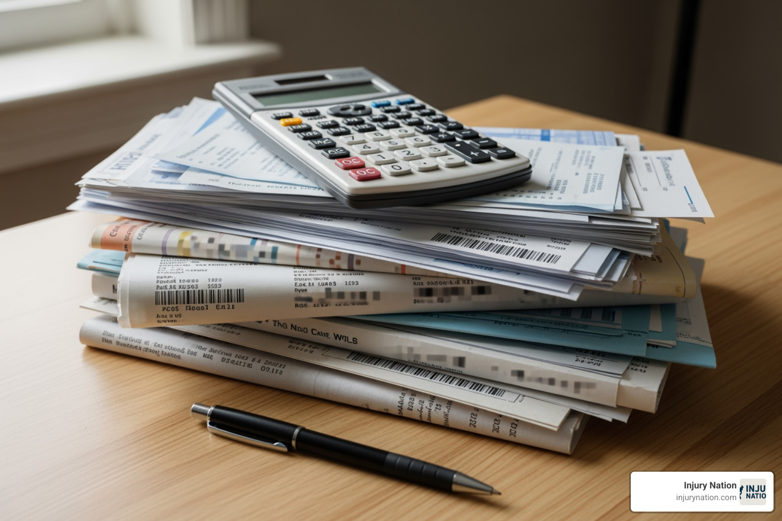 a calculator and medical bills - hospital injury claims